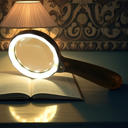 Loupe grossissante 10X avec 12 lumières LED – Grande loupe à main éclairée pour la lecture des seniors, les pièces de monnaie, les timbres, les bijoux et la réparation, loupe à éclairage LED lumineux – Noir