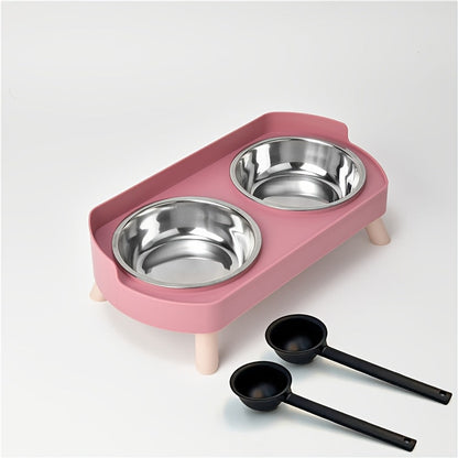 2-in-1 Cat Feeder and Water Dispenser with Stainless Steel Dual Bowl - Non-Slip Easy-Clean Pet Food & Water Station with Cute Cat Design, Healthy Hydration & Feeding Set for Cats & Small Dogs, Multiple Color Options