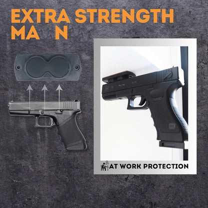 Support magnétique pour pistolet – Fixation pour arme de 13,6 kg avec revêtement en caoutchouc pour voiture, camion, maison, mur, table, accès rapide, ne raye pas l'arme, ruban adhésif double face robuste inclus