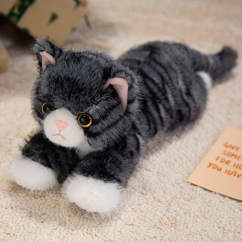 Peluche chat réaliste - adorable chaton en peluche pour enfants, poupée en peluche douce et réaliste disponible en 6 couleurs (marron, gris, orange, noir, noir et blanc, blanc), cadeau pour garçons et filles de tous âges