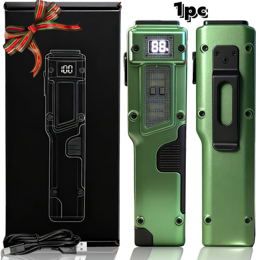Lampe de poche EDC plate rechargeable 3000 lumens – Lampe de poche LED UV tactique, 8 modes, portée 100 m, corps en aluminium, affichage numérique, batterie 18650 rechargeable par USB, cadeau de camping, randonnée et urgence pour hommes