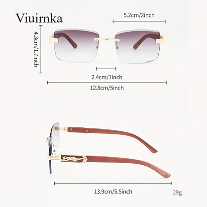Lunettes de soleil rectangulaires vintage sans monture pour hommes et femmes – Lunettes tendance avec branches léopard et protection UV, 7 couleurs de verres, lunettes unisexes stylées pour l'extérieur, la conduite, les voyages, les fêtes et le quotidien
