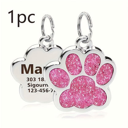 Plaque d'identification pour chien gravée au laser sur mesure - Médaille personnalisée avec motif de patte de chat, durable et résistante à la décoloration pour chiens et chats, 7 options de couleurs (argent, noir, violet, rose, rouge, bleu, bleu lagon)