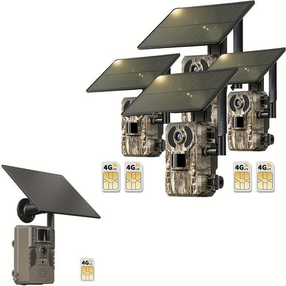 Caméra de chasse 4G sans Wi-Fi 2K 1440P à énergie solaire – Carte SIM intégrée, vision nocturne 23 m, déclenchement 0,2 s, batterie 7800 mAh, caméra de surveillance et de chasse extérieure sans fil pour zones isolées