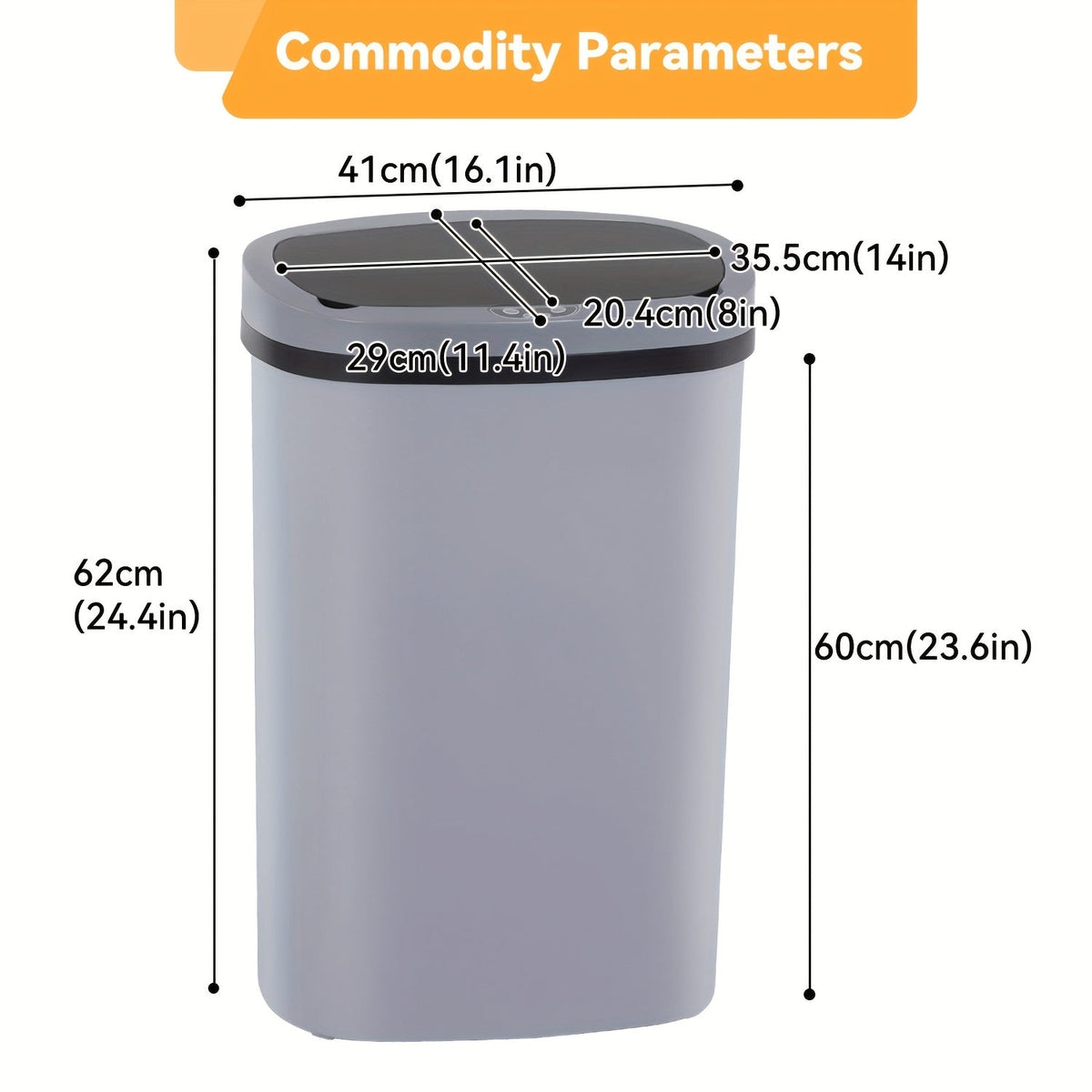 Poubelle automatique sans contact de 50 L (13 gallons) avec détecteur de mouvement, en acier inoxydable et plastique, pour cuisine, bureau, chambre et salon