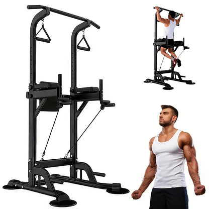 Station de musculation Power Tower avec barre de traction et poste à dips – Hauteur réglable 127-230 cm, capacité 150 kg, équipement de musculation multifonction pour hommes et femmes, bandes élastiques incluses