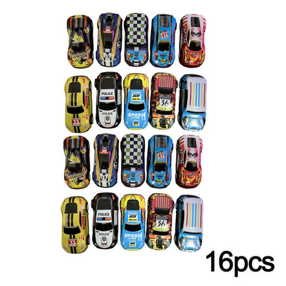 Mini Pull-Back Cars Bulk Pack 16 Pieces – Colorful Friction-Powered Toy Cars for Kids, Birthday Party Favors, Gift Bag Fillers, Halloween & Christmas Stocking Stuffers | Random Car Models & Colors