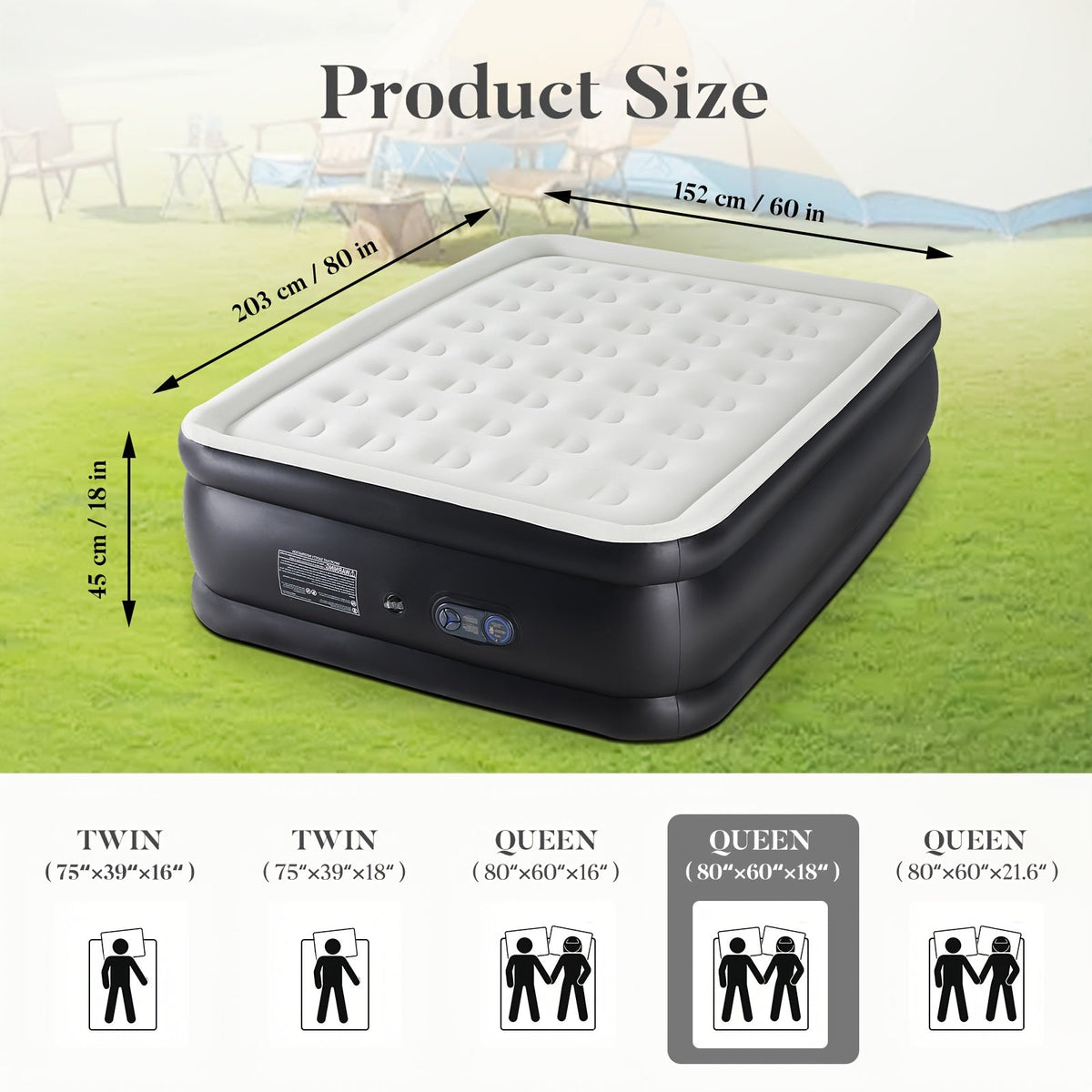 Matelas gonflable avec pompe intégrée – Lit d'appoint double hauteur de 40/46/53 cm d'épaisseur, capacité de 300 kg, base antidérapante – pour la maison, chambre d'amis, camping et usage extérieur