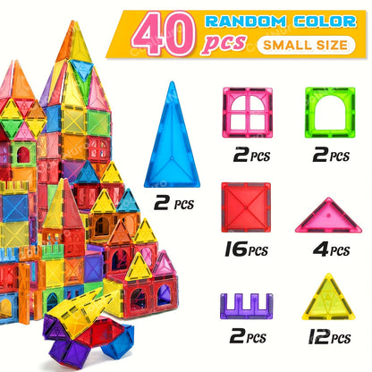 Magnetic Building Blocks for Kids 40/100pcs – STEM Educational Magnetic Tiles Stacking Puzzle Playset, Sensory Learning Toys, Creative Construction Gift for Boys Girls Toddlers Ages 3+, Random Colors