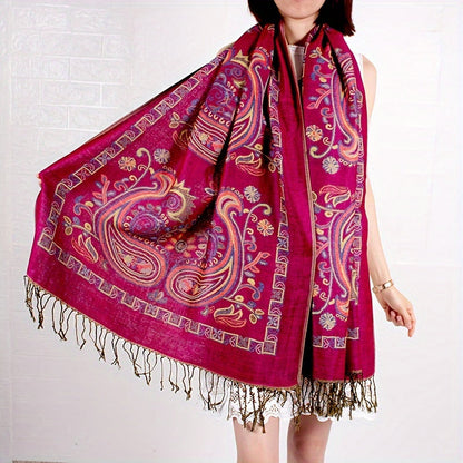 Écharpe châle en jacquard cachemire à motif cachemire avec franges pour femme, style bohème ethnique, accessoire doux et chaud pour le voyage, les festivals ou le quotidien, 8 couleurs