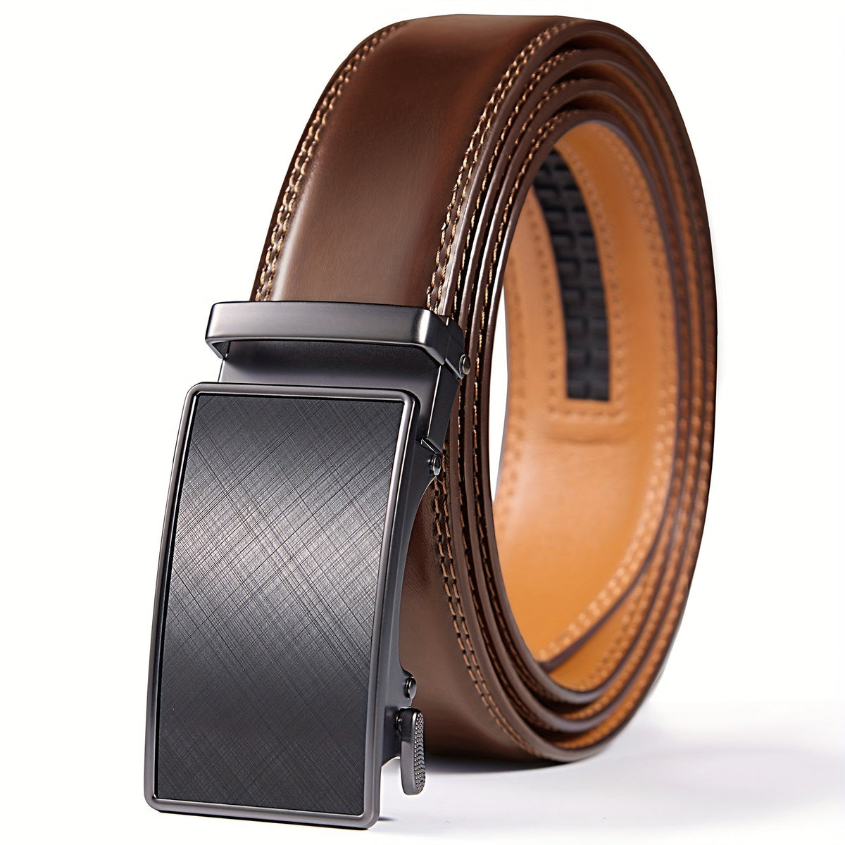 Ceinture à cliquet pour homme en cuir véritable 35 mm – Conception ajustable sans trou avec boucle automatique et coffret cadeau, tailles 28" à 52", ceinture décontractée et professionnelle pour homme en bleu marine, noir, marron