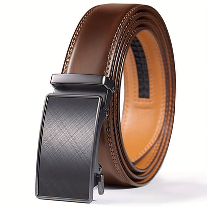 Ceinture à cliquet pour homme en cuir véritable 35 mm – Conception ajustable sans trou avec boucle automatique et coffret cadeau, tailles 28" à 52", ceinture décontractée et professionnelle pour homme en bleu marine, noir, marron