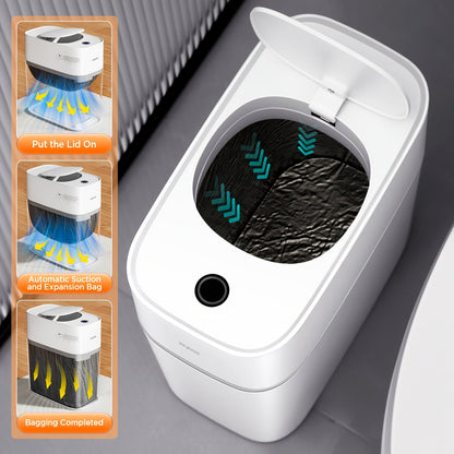 Poubelle intelligente automatique 14 L (3,8 gallons) – Capteur de mouvement sans contact, sacs auto-déployants par aspiration d'air, design fin anti-odeurs pour salle de bain, cuisine, bureau et chambre – Lot de 1 ou 2