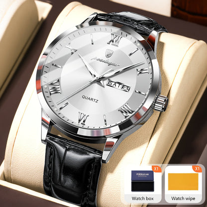 Montre à quartz pour homme POEDAGAR, étanche, cadran lumineux, affichage du calendrier et de la semaine – Montre-bracelet analogique de sport décontracté, boîtier en alliage, 11 couleurs argent, or, noir, bleu, cadeau pour homme
