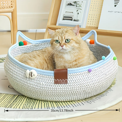 Griffoir et lit 2-en-1 pour chat avec balle de jeu – Tapis à gratter en carton durable et réutilisable, meuble pour chat au style naturel et peu encombrant pour chats d'intérieur, petits chiens et foyers multi-animaux