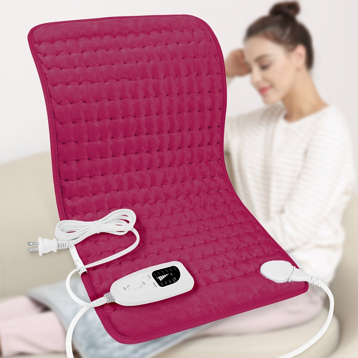 Coussin chauffant extra large 60 cm x 30 cm pour le dos, le cou et les épaules – 6 réglages de chaleur, arrêt automatique, utilisation humide/sèche, flanelle lavable, cadeau idéal