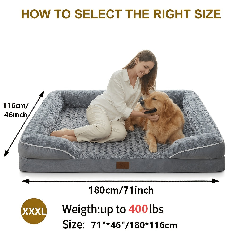 Lit orthopédique pour chien extra large lavable – Canapé en mousse à mémoire de forme en forme de C avec housse amovible, fond antidérapant et rebord de soutien pour chiens de grande et très grande taille, gris