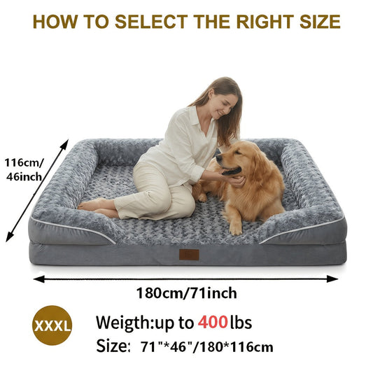 Lit orthopédique pour chien extra large lavable – Canapé en mousse à mémoire de forme en forme de C avec housse amovible, fond antidérapant et rebord de soutien pour chiens de grande et très grande taille, gris