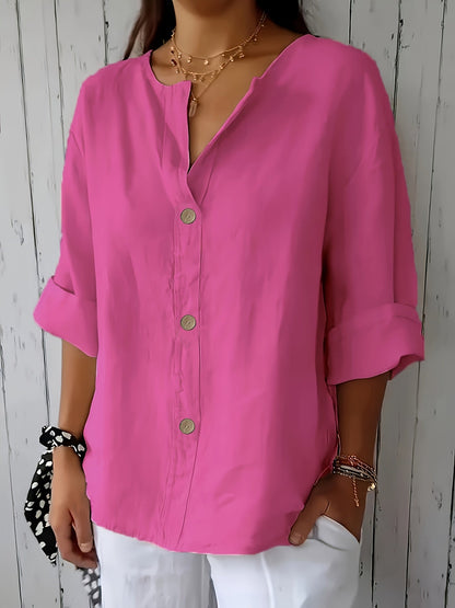 Chemisier décontracté ample pour femme - Haut coupe décontractée pour les vacances avec détails boutonnés décoratifs, tissu léger et respirant pour les voyages d'été, la plage et le quotidien | Plusieurs couleurs S-XXL