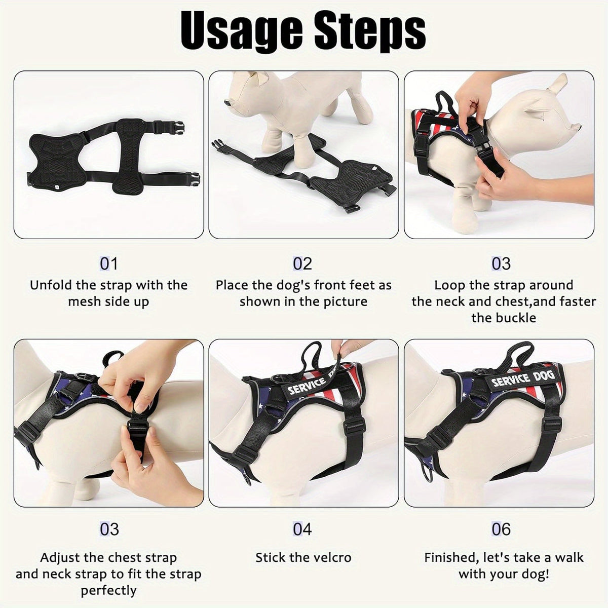 Harnais anti-traction pour chien avec gilet réfléchissant et 5 écussons – Harnais de service réglable en maille Oxford souple, avec attaches avant et arrière pour chiens de petite, moyenne et grande taille, de XS à XL