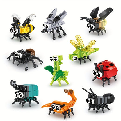 Ensemble de blocs de construction Insectes 10 pièces - Petites briques de modèles d'animaux avec abeille, coccinelle, luciole, libellule, araignée et scorpion, jouet éducatif STIM pour enfants, garçons et filles, cadeau d'anniversaire et de Noël