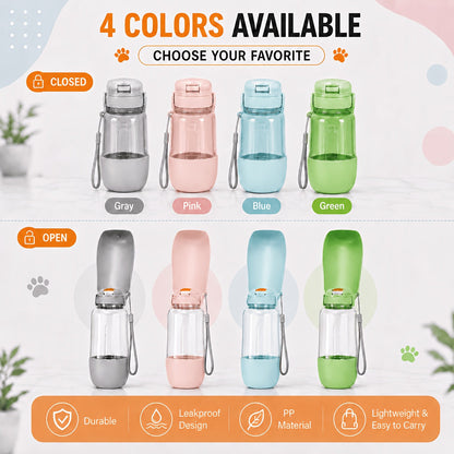 Gourde portable pour animaux avec dragonne, distributeur 2-en-1 d'eau et de nourriture anti-fuite pour chiens et chats - Gobelet de voyage compact pour promenades, randonnées et camping - Gourde légère pour chiens et chats
