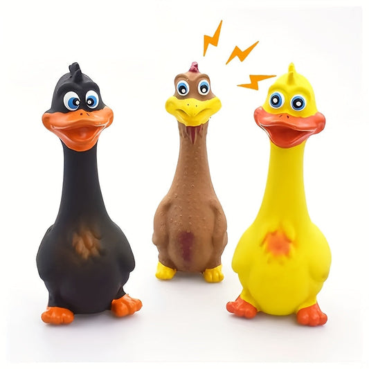 Jouet à mâcher grinçant en caoutchouc pour chien, poulet et canard - Jouet interactif anti-ennui pour soulager le stress et nettoyer les dents, jouet grinçant amusant pour chien, lot de 3 ou à l'unité