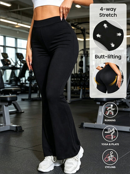Pantalon évasé taille haute pour femme, pantalon large galbant, extensible dans les 4 sens, couleur unie, style décontracté pour le quotidien, pantalon sculptant tendance, XS S M L XL