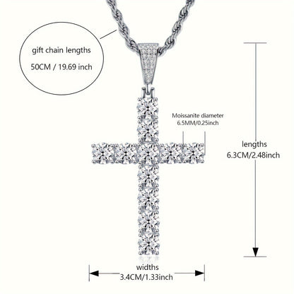 Collier avec pendentif croix pour homme en argent sterling 925 plaqué platine – Style luxe hip-hop hypoallergénique, cadeau idéal pour lui, pour banquets, fêtes  et occasions spéciales