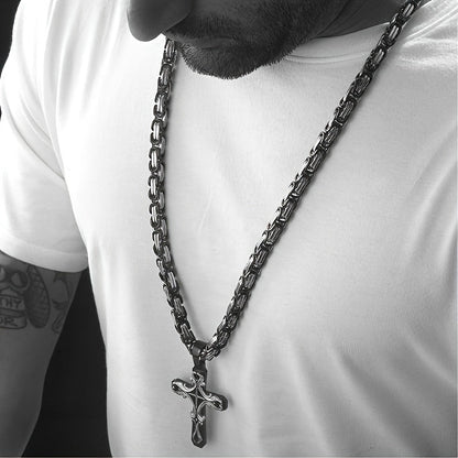 Ensemble de colliers croix en acier inoxydable pour homme, 2 pièces, chaîne cubaine avec pendentif croix, bijoux rétro hip-hop pour homme - Collier imposant, cadeau pour lui, anniversaire, Noël