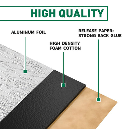 Tapis d'insonorisation et bouclier thermique pour voiture, 22/26 pi² – Isolation phonique en feuille d'aluminium auto-adhésive, découpe et installation faciles pour plancher, portière et coffre, outils d'installation inclus