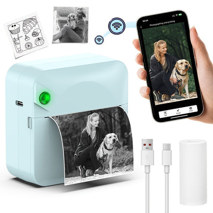 Mini imprimante thermique sans fil pour étiquettes – Imprimante de poche Bluetooth portable sans encre pour photos, journaux, notes et mémos, inclut 1 rouleau de papier thermique, imprimante intelligente de reçus et d'étiquettes