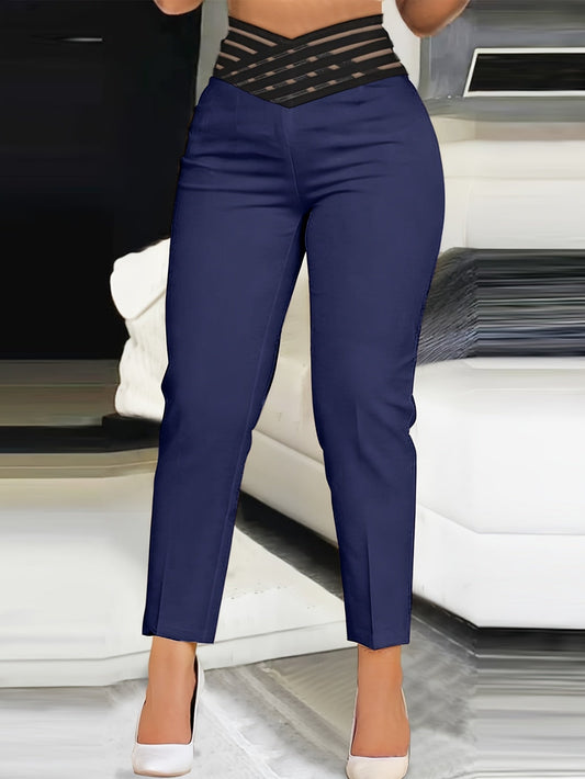 Pantalon crayon taille haute pour femme avec ceinture en tissu, couleur unie, longueur 7/8, pantalon de cheville - Coupe ajustée, idéal pour le travail, le bureau ou une tenue décontractée, adapté au printemps, à l'automne et à toutes les saisons.