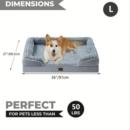 Lit orthopédique pour chien extra large lavable – Canapé en mousse à mémoire de forme en forme de C avec housse amovible, fond antidérapant et rebord de soutien pour chiens de grande et très grande taille, gris