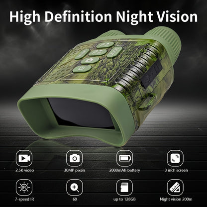 Jumelles de vision nocturne HD 2,5K – Écran HD de 3 pouces, zoom numérique 6X, lumière infrarouge à 7 niveaux, batterie 2000 mAh, vidéo et photo pour la chasse, l'observation de la faune et une utilisation nocturne en extérieur