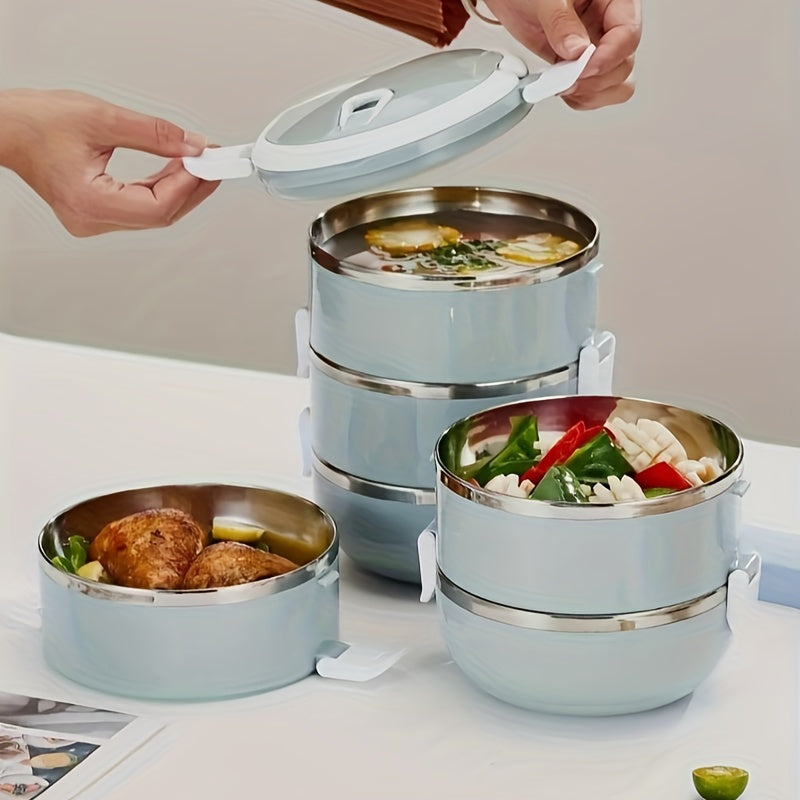 Stainless Steel Insulated Lunch Box Set 2/3/4 Layer – Stackable Bento Box with Lid, 47oz Leakproof Cylindrical Food Container for Office, School, Camping, Picnic & Outdoor Use