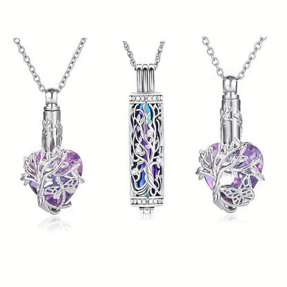 Ensemble de 3 colliers urnes colorés pour cendres - Pendentifs commémoratifs cylindriques papillon et libellule pour la perte d'un proche ou d'un animal, à partager en famille, coffret de bijoux souvenir (3 pièces)
