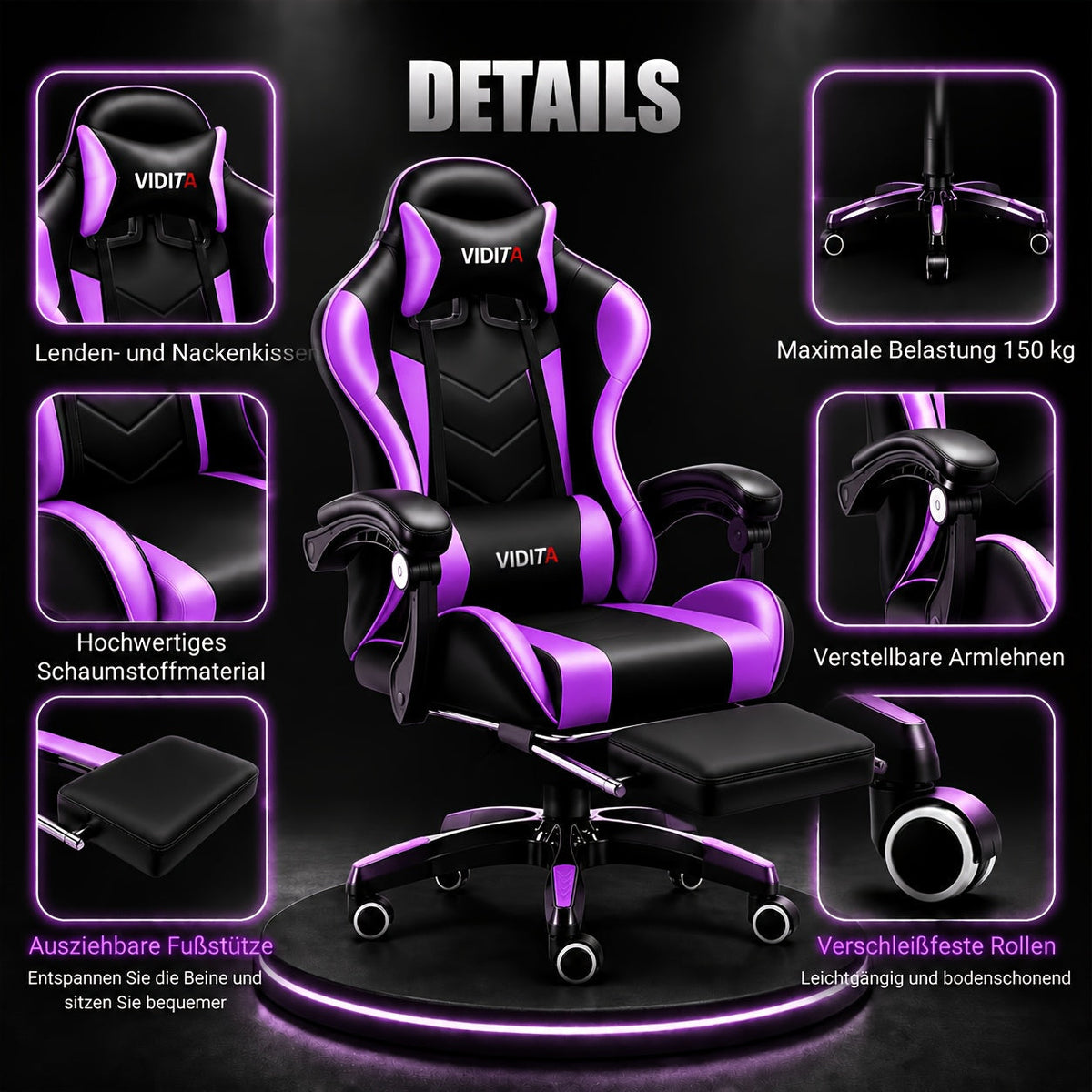 Chaise de bureau gaming ergonomique style course avec soutien lombaire, dossier haut réglable pour adultes et adolescents, fauteuil inclinable pour ordinateur PC