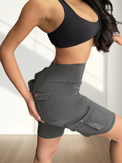 Shorts de yoga taille haute pour femme avec poches – Shorts de sport extensibles et doux, couleur unie, pour le yoga, la gym et la course, coupe flatteuse, vêtements de sport pour le printemps, l'été et l'automne