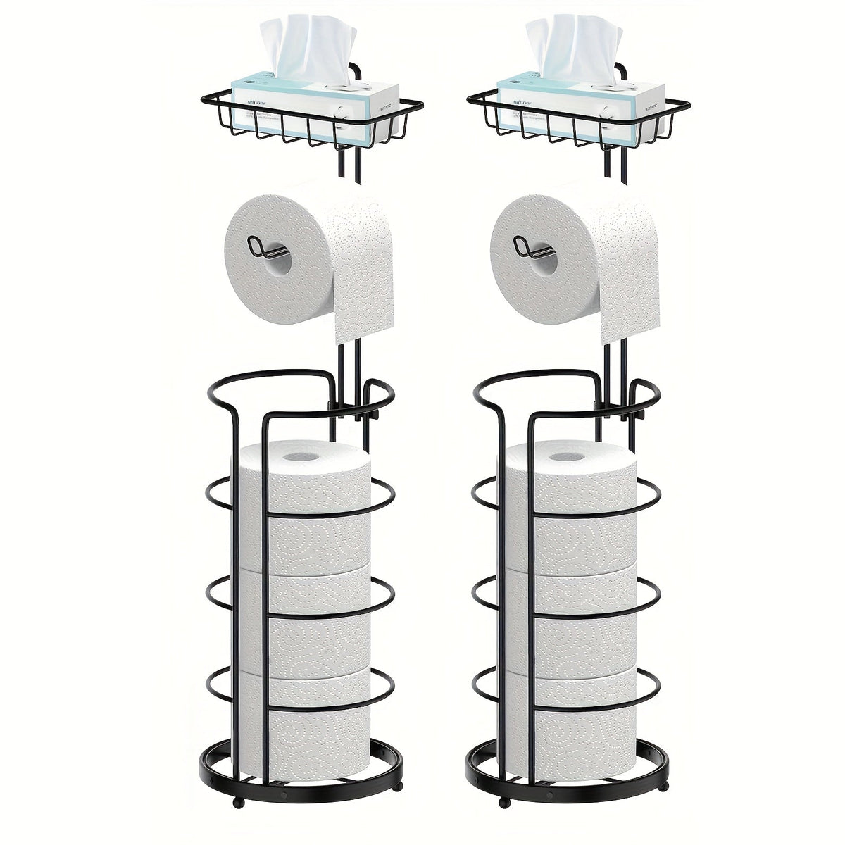 Porte-papier toilette sur pied – Support en métal avec rangement pour 3 rouleaux de réserve, distributeur moderne pour salle de bain, sans perçage, cadeau de pendaison de crémaillère et de Noël