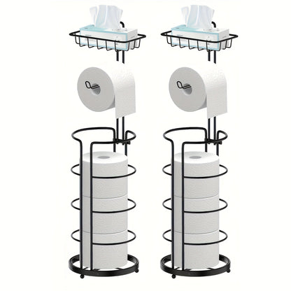 Porte-papier toilette sur pied – Support en métal avec rangement pour 3 rouleaux de réserve, distributeur moderne pour salle de bain, sans perçage, cadeau de pendaison de crémaillère et de Noël