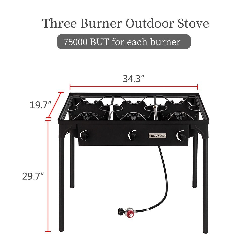 Réchaud à propane haute pression 100 000 - 225 000 BTU - Réchaud de camping extérieur robuste en fonte avec pieds détachables, régulateur certifié CSA, 1 ou 3 brûleurs pour le camping, les fêtes d'avant-match et le brassage