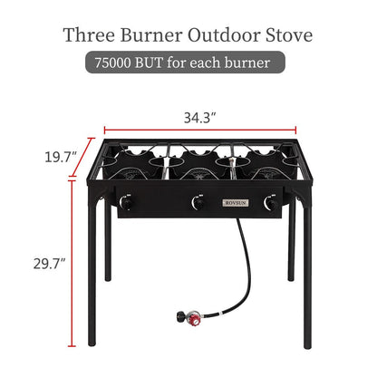 Réchaud à propane haute pression 100 000 - 225 000 BTU - Réchaud de camping extérieur robuste en fonte avec pieds détachables, régulateur certifié CSA, 1 ou 3 brûleurs pour le camping, les fêtes d'avant-match et le brassage