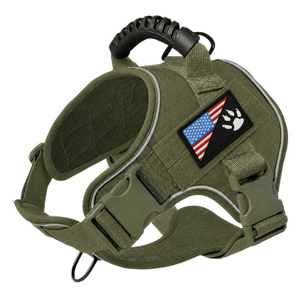 Harnais tactique pour chien avec écusson à scratch – Gilet de dressage militaire réglable anti-traction pour petits, moyens et grands chiens, harnais de travail en extérieur camouflage et kaki, tailles S, M, L, XL