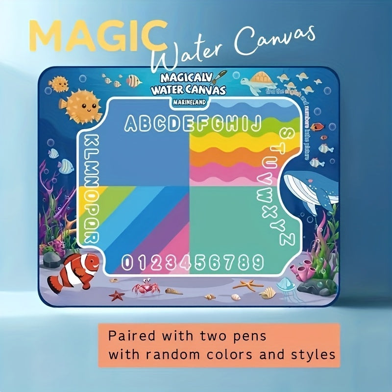 Tapis de dessin à l'eau pour enfants, toile de peinture magique réutilisable, kit d'art sans taches, 3 ans et +, grand format 80x60 cm, motifs animaux marins, boîte cadeau