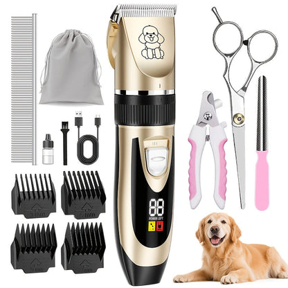 Kit de toilettage pour chien, tondeuse électrique sans fil silencieuse – batterie au lithium rechargeable, tondeuse pour poils épais avec ciseaux et peigne pour chiens et chats de petite et grande taille, plusieurs options de kit disponibles