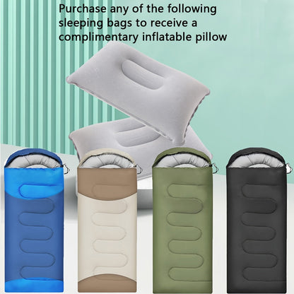 Sac de couchage 3 saisons avec oreiller et sac de compression – Système de couchage léger pour adultes, randonnée, sac à dos, aventures en plein air, voyage et utilisation d'urgence, 4 couleurs