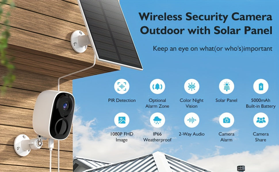 Caméra de sécurité extérieure solaire 2K 3MP – CCTV WiFi sans fil avec détection de mouvement IA, vision nocturne couleur, projecteur, audio bidirectionnel, étanchéité IP66, sans frais mensuels, stockage cloud et SD, sur batterie