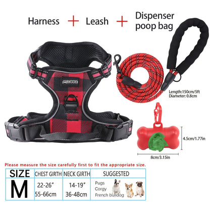 Ensemble harnais et laisse pour chien 4 pièces, gilet réfléchissant en Oxford anti-traction et anti-étranglement avec laisse, distributeur de sacs à déjections et poignée de contrôle facile, pour chiens moyens et grands, dressage et promenade en extérieur