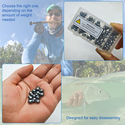 120 plombs fendus pour la pêche, poids ronds amovibles en 5 tailles, assortiment de plombs de qualité supérieure pour la pêche en eau douce et en mer (bar, truite, poisson-chat) - Indispensable pour la boîte à pêche